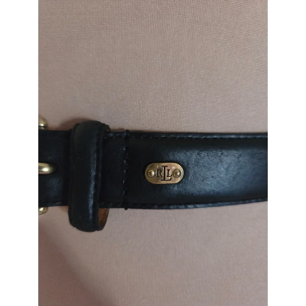 Lauren Ralph Lauren Black Italian Leather Skinny Belt Gold D-Ring Buckle LRL